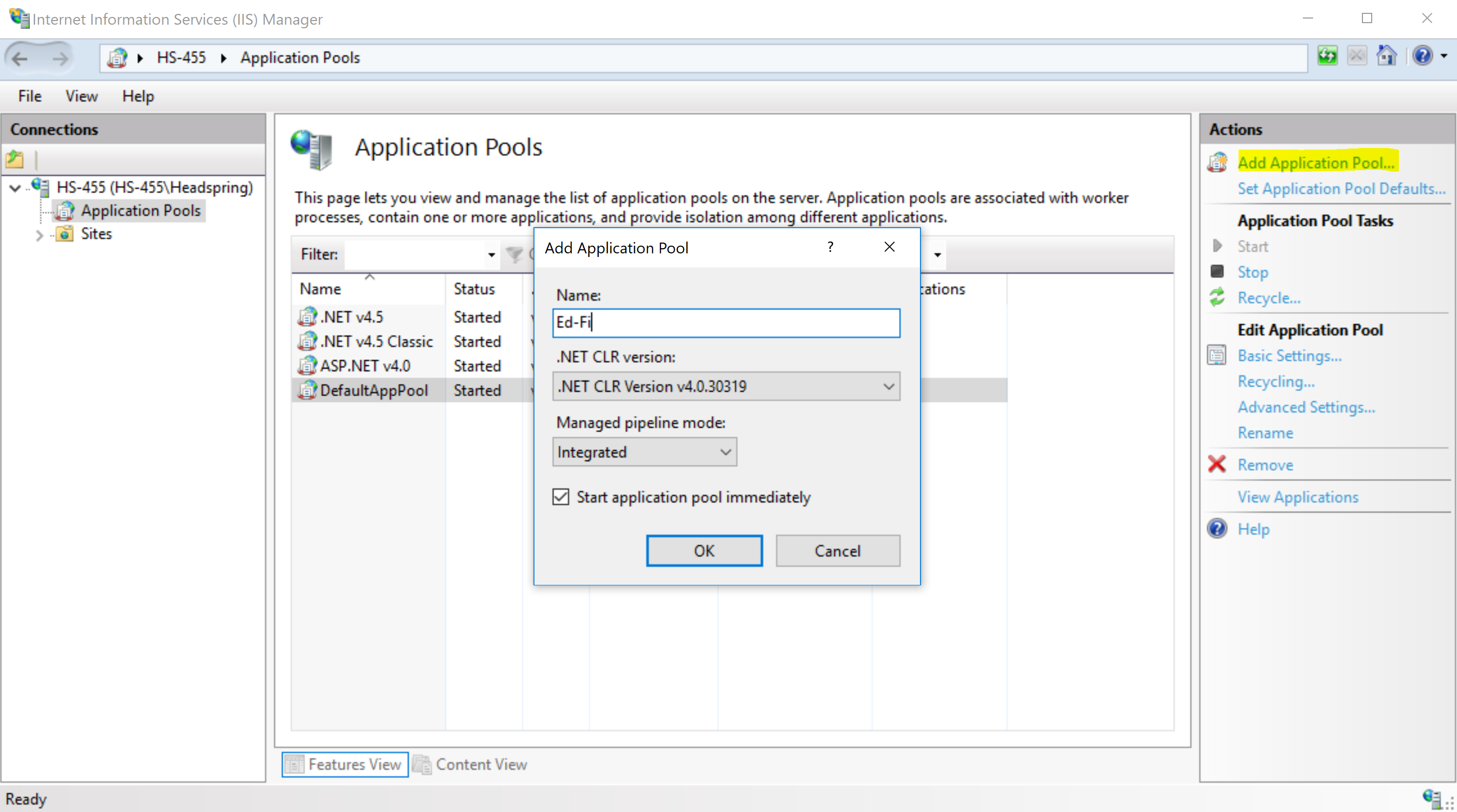 Add Application Pools